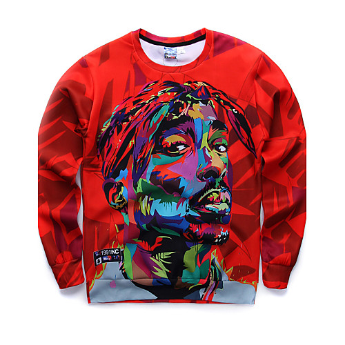 

Men's Sweatshirt Portrait Print Daily Weekend Active Hoodies Sweatshirts Long Sleeve Slim Red