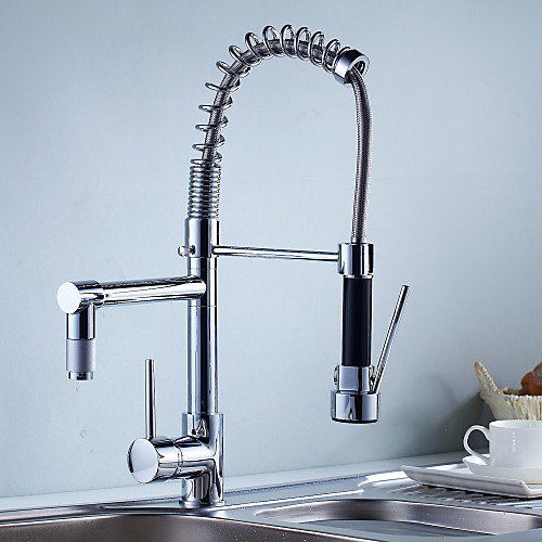 

Stainless Steel Multi-function Kitchen faucet - One Hole Chrome Pull-out Deck Mounted Contemporary Kitchen Taps / Single Handle One Hole