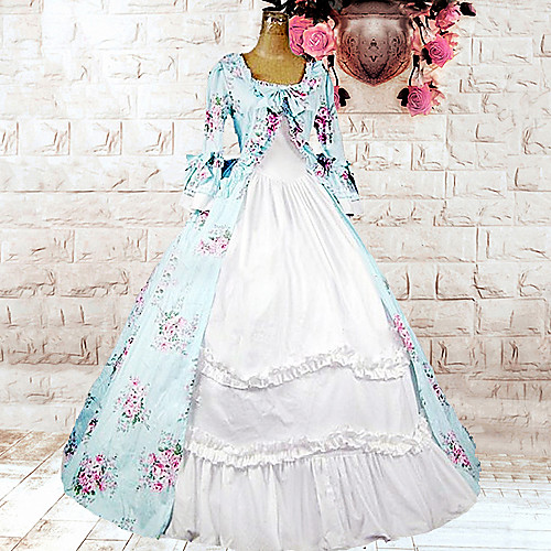 

Maria Antonietta Lolita Vacation Dress Dress Prom Dress Women's Cotton Japanese Cosplay Costumes Light Blue Print Floral Long Sleeve Medium Length