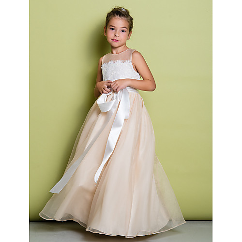 

A-Line Floor Length Lace / Organza Sleeveless Jewel Neck with Lace