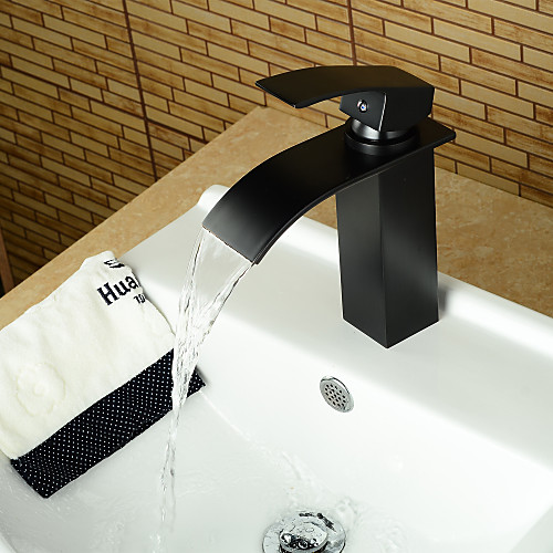 

Matte Black Modern Style Oil-rubbed Bronze Single Handle Single Hole Hot and Cold Water Bathroom Sink Faucet