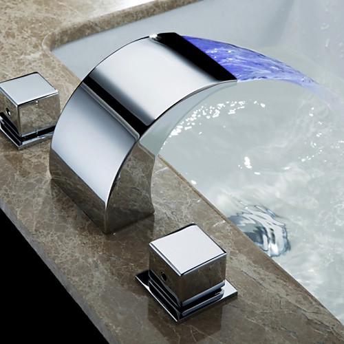 

Mordern Design Waterfall Chrome Deck Mounted Bathroom Sink Faucet Three Holes / Two Handles Three HolesBath Taps / Brass