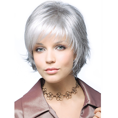 

Synthetic Wig Wavy Kardashian Wavy Wig Short Silver Synthetic Hair Women's White