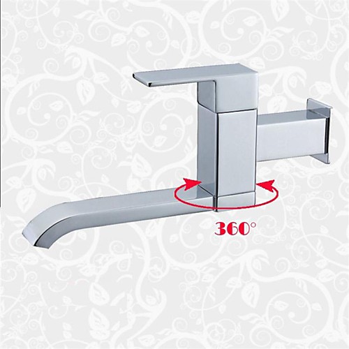 

Contemporary Wall Mounted Rotatable Ceramic Valve Single Handle One Hole Chrome, Bathroom Sink Faucet