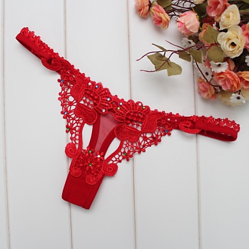 

Women's Cut Out Cotton G-strings & Thongs Panties Solid Colored Black Purple Red One-Size