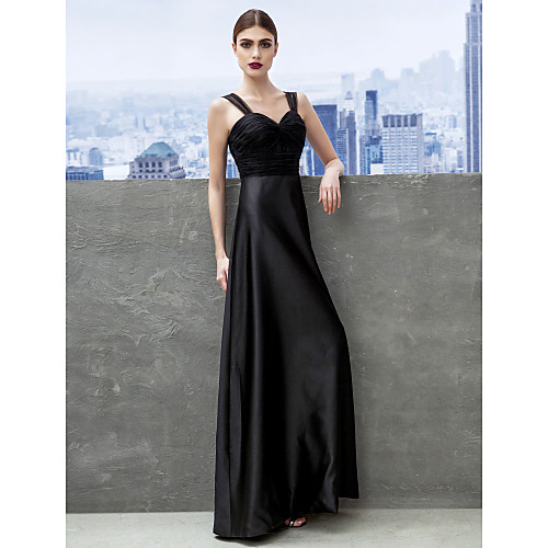 

Sheath / Column Formal Evening Black Tie Gala Dress Sweetheart Neckline Sleeveless Floor Length Satin Tulle with Ruched 2021