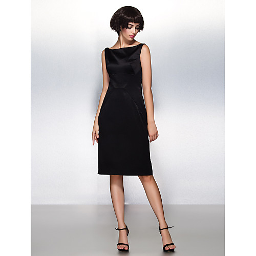 

Sheath / Column Little Black Dress Cocktail Party Dress Bateau Neck Boat Neck Sleeveless Knee Length Satin with Pleats 2021