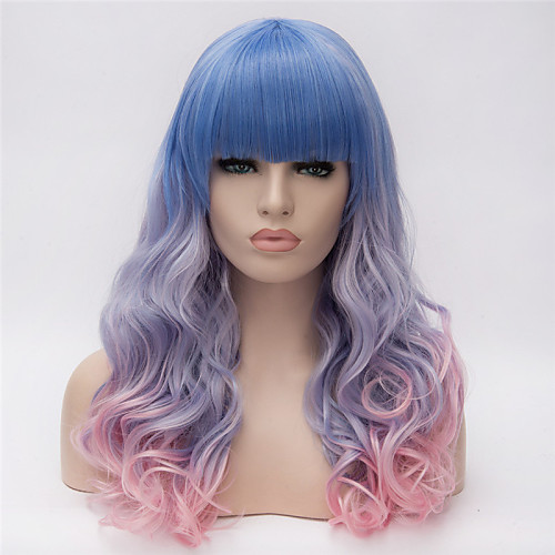 

Synthetic Wig Curly Kardashian Curly Asymmetrical Wig Pink Long Rainbow Synthetic Hair Women's Natural Hairline Blue Pink