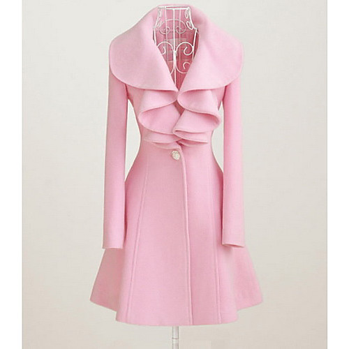 

Women's Coat Solid Colored Winter Coat Long Going out Long Sleeve Wool Blend Coat Tops Black