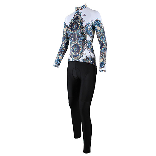 

ILPALADINO Women's Long Sleeve Cycling Jersey with Tights Winter Polyester White / Black Plus Size Bike Clothing Suit Windproof Breathable Quick Dry Back Pocket Sports Patterned Mountain Bike MTB