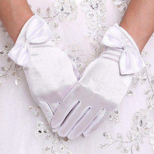 

Stretch Satin Wrist Length Glove Bridal Gloves With Bowknot