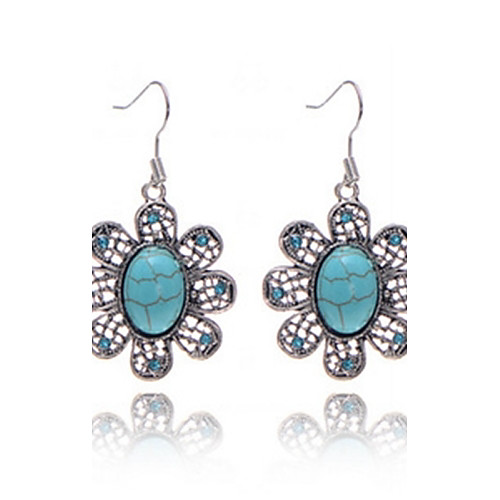 

Vintage Wholesale Women Hollow Flower Turquoise Drop Earring
