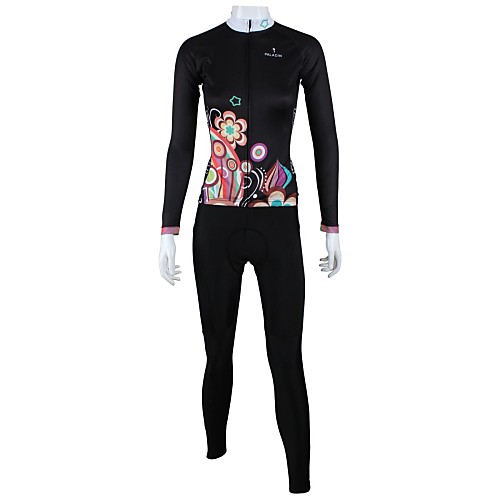 

ILPALADINO Women's Long Sleeve Cycling Jersey with Tights Winter Polyester Black Bike Clothing Suit Windproof Breathable Quick Dry Back Pocket Sports Mountain Bike MTB Clothing Apparel