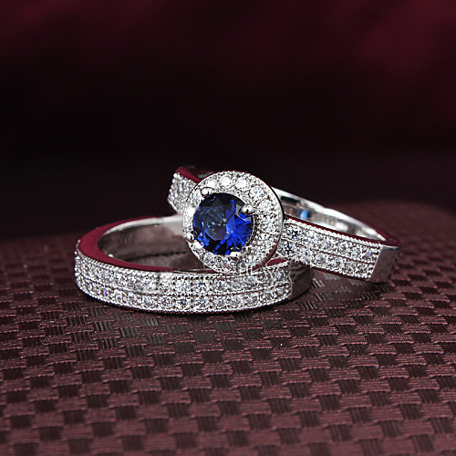 

Women's Band Ring Cubic Zirconia High End Crystal Royal Blue Zircon Silver Plated Wedding Party Jewelry