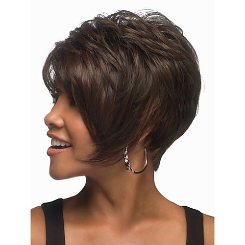 

Synthetic Wig Wavy Wavy Wig Short Natural Black Synthetic Hair Women's Brown