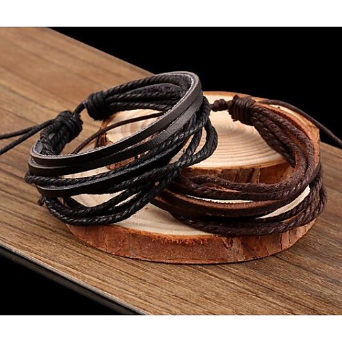 

Men's Women's Wrap Bracelet Leather Bracelet Layered Stacking Stackable woven Cheap Ladies Multi Layer Leather Bracelet Jewelry Black / Coffee For Daily Casual