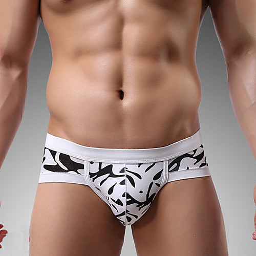 

Men's 1 Piece Print Briefs Underwear Color Block White M L XL