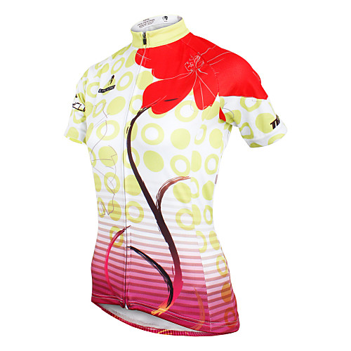 

ILPALADINO Women's Short Sleeve Cycling Jersey Polyester Yellow Floral Botanical Bike Jersey Top Breathable Quick Dry Ultraviolet Resistant Sports Clothing Apparel / Stretchy / Back Pocket