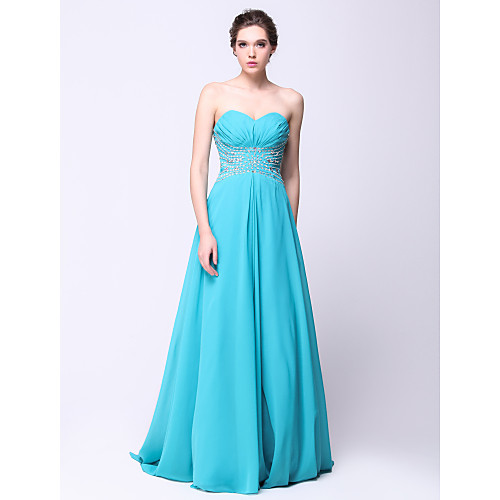 

A-Line Formal Evening Dress Sweetheart Neckline Sleeveless Sweep / Brush Train Chiffon with Beading 2021