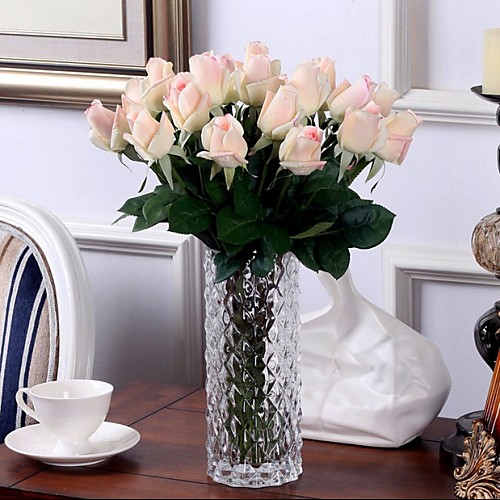 

10 Branch Europe Style Single PU Lifelike Rose Home Furnishing True Feel Artificial Flowers