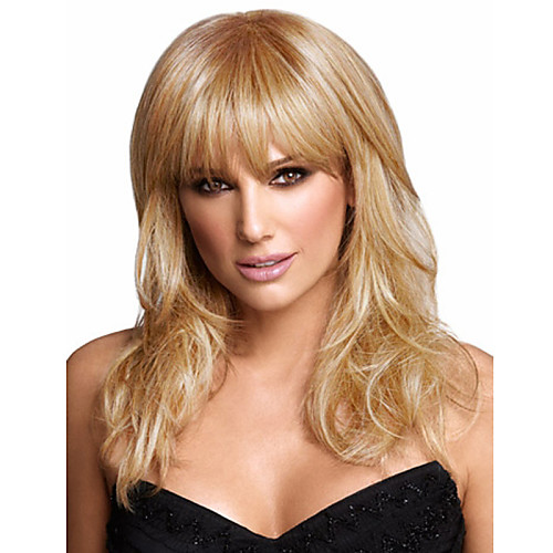 

Synthetic Wig Straight Straight With Bangs Wig Blonde Medium Length Blonde Synthetic Hair Women's Blonde