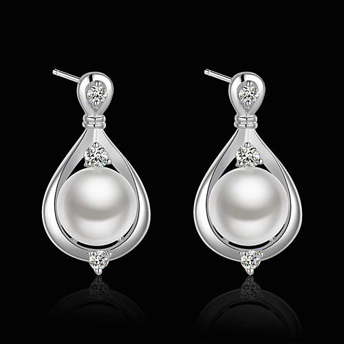 

Women's Pearl Drop Earrings Drop Luxury Pearl Imitation Pearl Cubic Zirconia Earrings Jewelry White For / Silver Plated