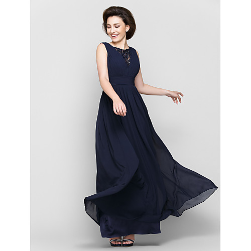 

A-Line Mother of the Bride Dress Elegant Scoop Neck Ankle Length Chiffon Lace Sleeveless with Lace Criss Cross 2021