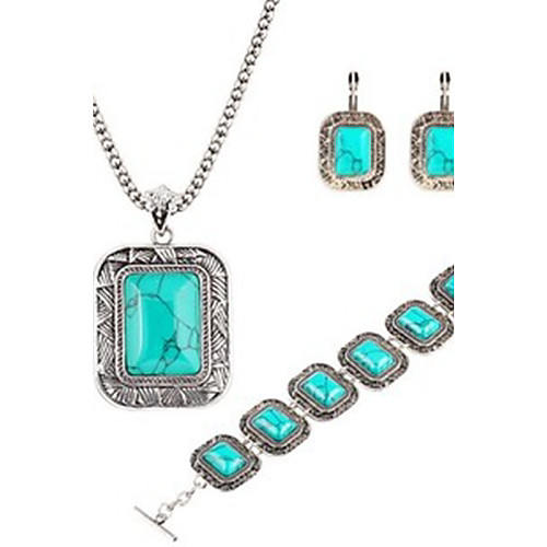 

Hot 2 Color Fashion Turquoise Square Pendant Necklace Flower Drop Earring Bracelet Jewelry Set