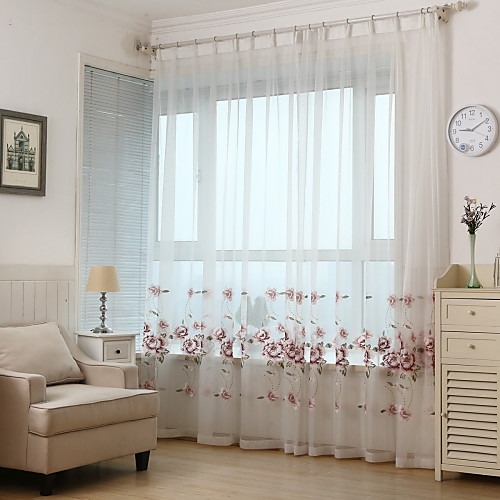 

Sheer Curtains Shades Two Panels Living Room Leaf Polyester Embroidery