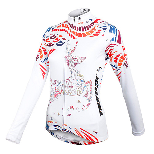 

ILPALADINO Women's Long Sleeve Cycling Jersey Winter Polyester White Floral Botanical Plus Size Bike Jersey Top Mountain Bike MTB Road Bike Cycling Breathable Quick Dry Sports Clothing Apparel