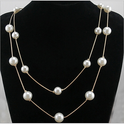 

Women's Pearl Statement Necklace Layered Necklace Long Double Floating Ladies Double-layer Fashion Pearl Alloy Pearl White Necklace Jewelry For / Pearl Necklace / Long Necklace