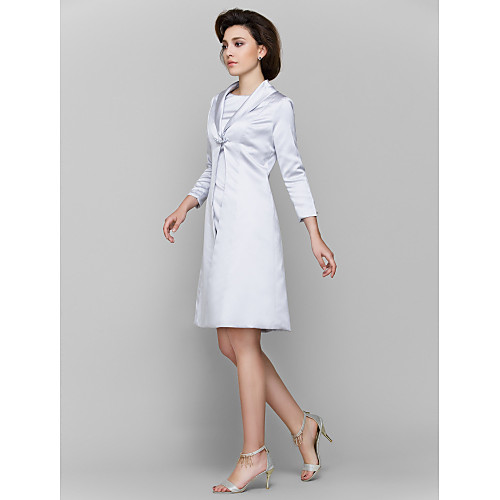 

A-Line Mother of the Bride Dress Convertible Dress Jewel Neck Knee Length Charmeuse 3/4 Length Sleeve with Pleats 2021