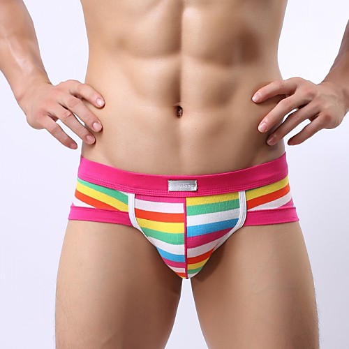 

Men's Print Super Sexy Briefs Underwear Striped 1 Piece Brown Light Blue Watermelon L XL XXL