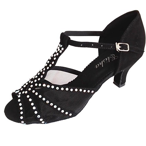 

Women's Latin Shoes Ballroom Shoes Heel Rhinestone Customized Heel Black Buckle
