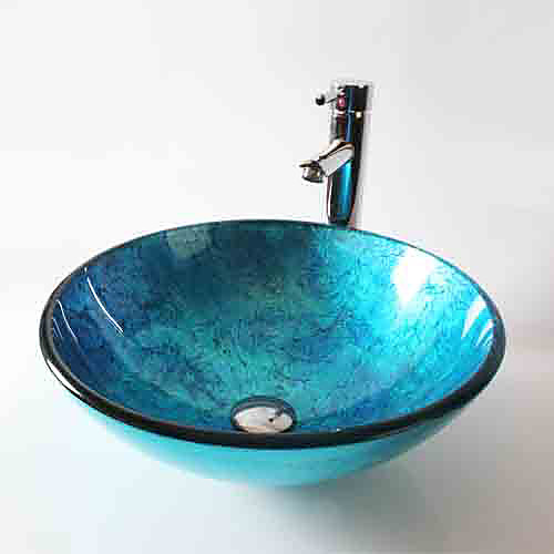 

Bathroom Sink / Bathroom Faucet / Bathroom Mounting Ring Contemporary - Tempered Glass Round Vessel Sink