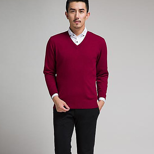 

Men's Solid Colored Pullover Cashmere Long Sleeve Regular Sweater Cardigans Wine Black Navy Blue / Work