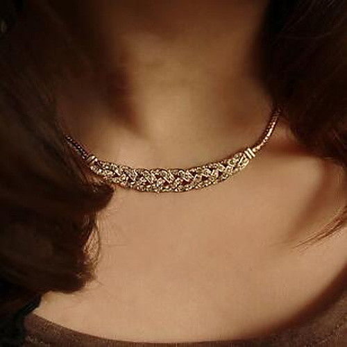 

Women's Statement Necklace Ladies Fashion Italian Rhinestone Alloy Golden Silver Necklace Jewelry For Wedding Party Casual Daily