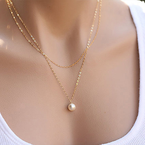 

Women's Pendant Necklace Pearl Necklace Layered Ladies Simple Style Double-layer Fashion Pearl Alloy Golden Silver Necklace Jewelry For Party Daily Casual Sports