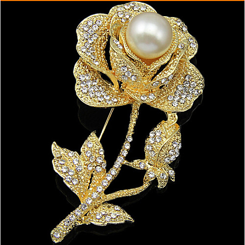 

Women's Brooches Flower Roses Flower Ladies Luxury Party Fashion Pearl Cubic Zirconia Rose Gold Plated Brooch Jewelry Gold For Wedding Party Special Occasion Anniversary Birthday Gift
