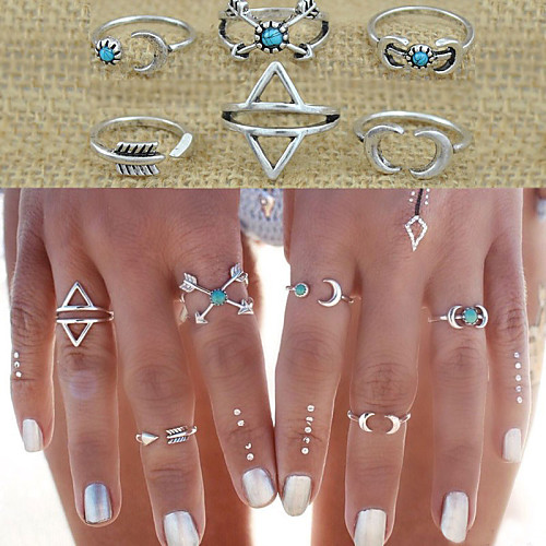 

Women's Jewelry Set Knuckle Ring Rings Set 6pcs Silver Alloy Triangle Geometric Statement Ladies Personalized Wedding Party Jewelry Halo Love