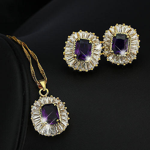 

High End Crystal Jewelry Set Pendant Necklace Vintage Party Work Casual Elegant Gold Plated Earrings Jewelry Purple For