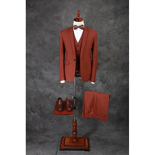 

Brown Solid Colored Tailored Fit Cotton Blend Suit - Peak Single Breasted One-button