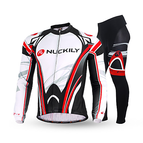 

Nuckily Men's Long Sleeve Cycling Jersey with Tights Black Bike Clothing Suit Thermal / Warm Fleece Lining Breathable Anatomic Design Reflective Strips Winter Sports Polyester Fleece Curve Mountain