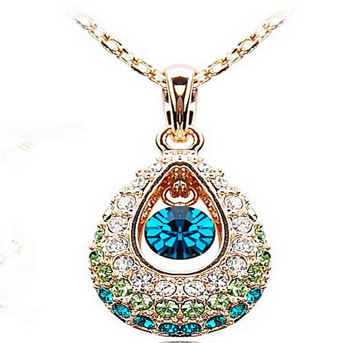 

Women's Crystal Pendant Necklace Pave Drop Ladies Fashion Indian Cubic Zirconia Rhinestone Screen Color Necklace Jewelry For