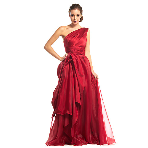 

A-Line Elegant Prom Formal Evening Dress One Shoulder Sleeveless Floor Length Organza Satin with Side Draping 2021