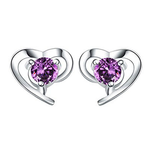 

Women's Crystal Stud Earrings Solitaire Round Cut Heart Love Hollow Heart Ladies Sterling Silver Crystal Silver Earrings Jewelry White / Purple For Wedding Party Daily Masquerade Engagement Party Prom