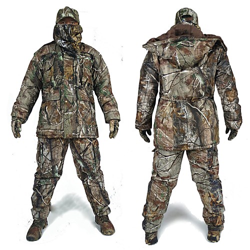 

Men's Hunting Jacket with Pants Hunting Suit Camo / Camouflage Winter Outdoor Thermal / Warm Waterproof Windproof Breathable Fleece Elastane Cotton Winter Jacket Hoodie Jacket and Pants Top Camping