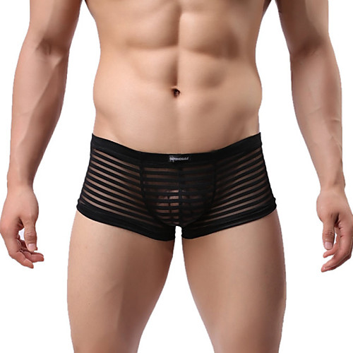 

Men's Super Sexy Boxers Underwear Striped 1 Piece Black White Fuchsia M L XL