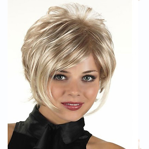 

Synthetic Wig Wavy Wavy Pixie Cut With Bangs Wig Short Blonde Synthetic Hair Women's Side Part Blonde