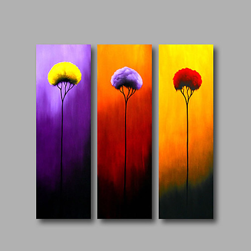 

Oil Painting Hand Painted Vertical Floral / Botanical Modern Stretched Canvas / Three Panels